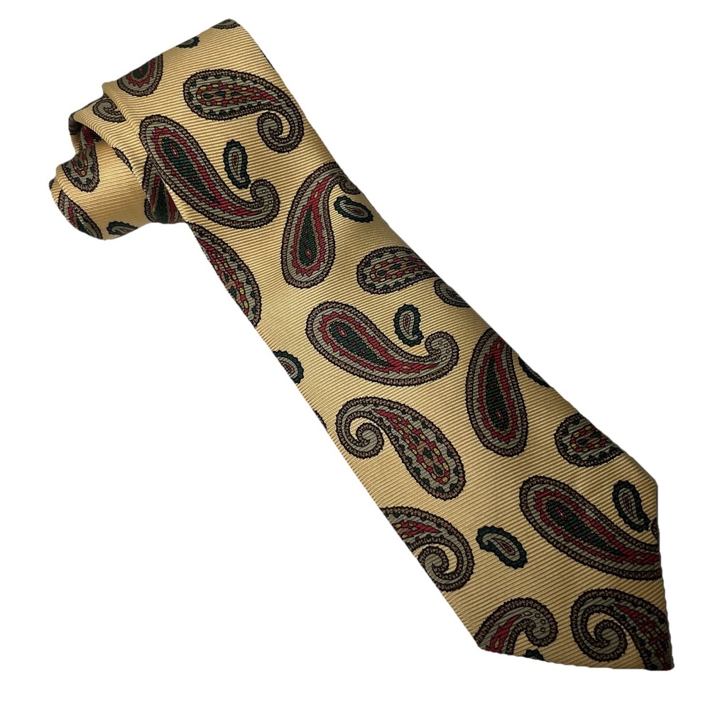 Polo Ralph Lauren Yellow Paisley Silk Neck Tie 59" USA Made Preppy Classic